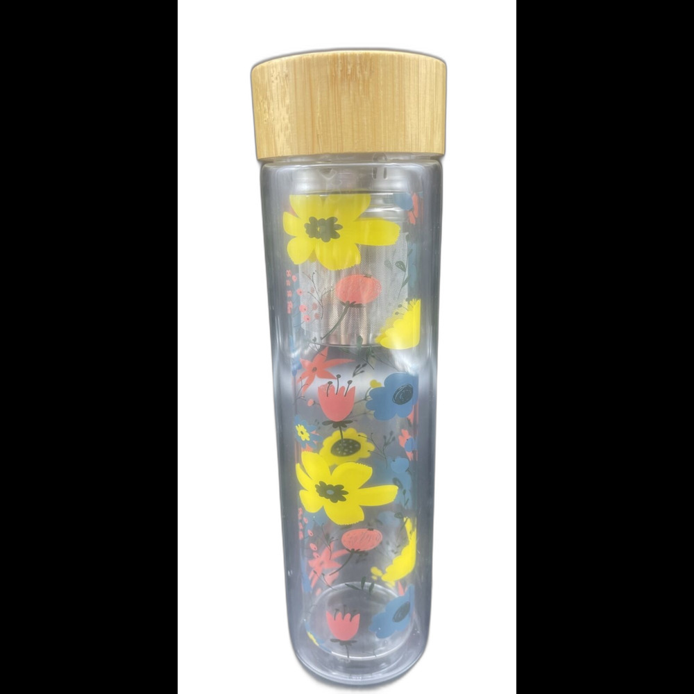 ANTHROPOLOGIE‎ Glass Floral Water Tea Infuser Bottle